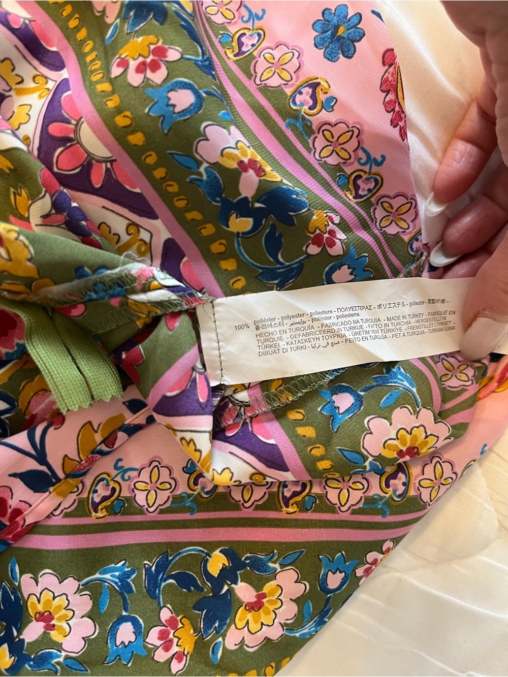 Zara Pink, Green & Gold Paisley Wrap Mini Dress - Picture 7 of 8